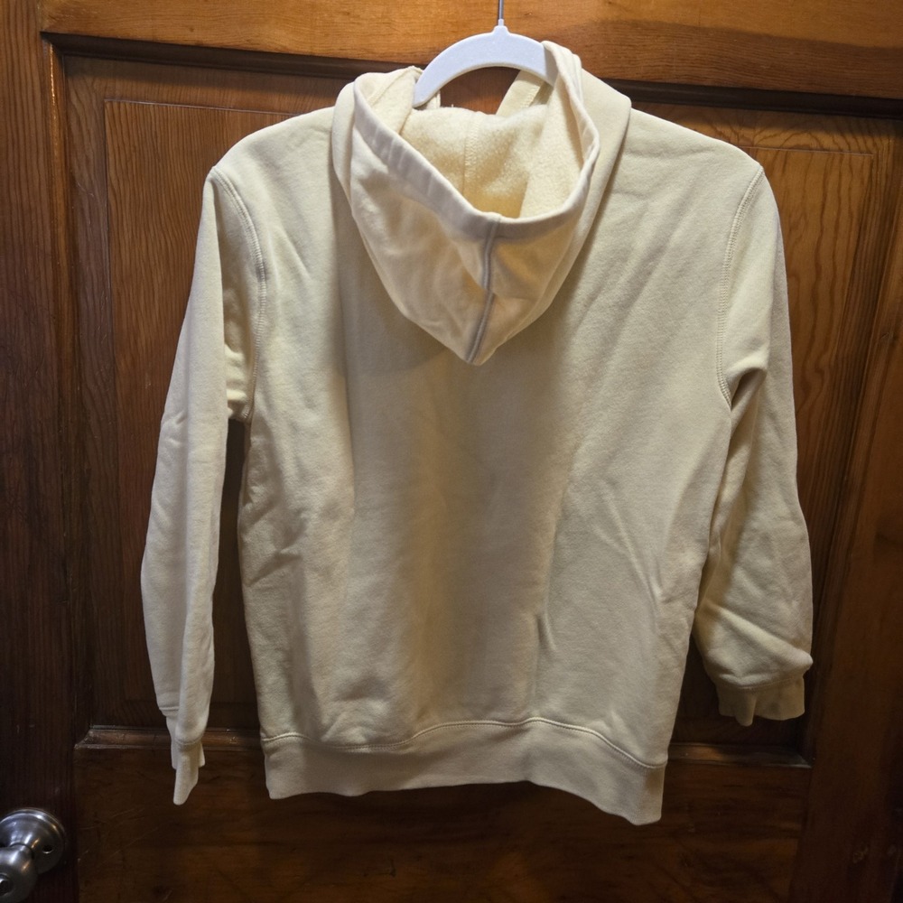 Gap Kids Arch Logo Hoodie Pale Yellow Fleece Pullover Sweatshirt Size L 10-11 - Picture 3 of 5